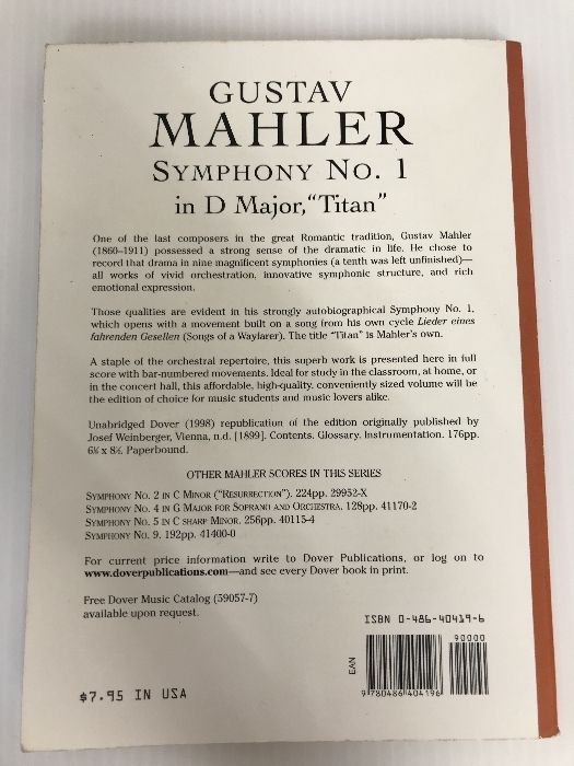 Mahler: Symphony No. 1 in d Major: (”Titan”) (Dover Miniature Scores) Dover Publications Mahler, Gustav_画像3