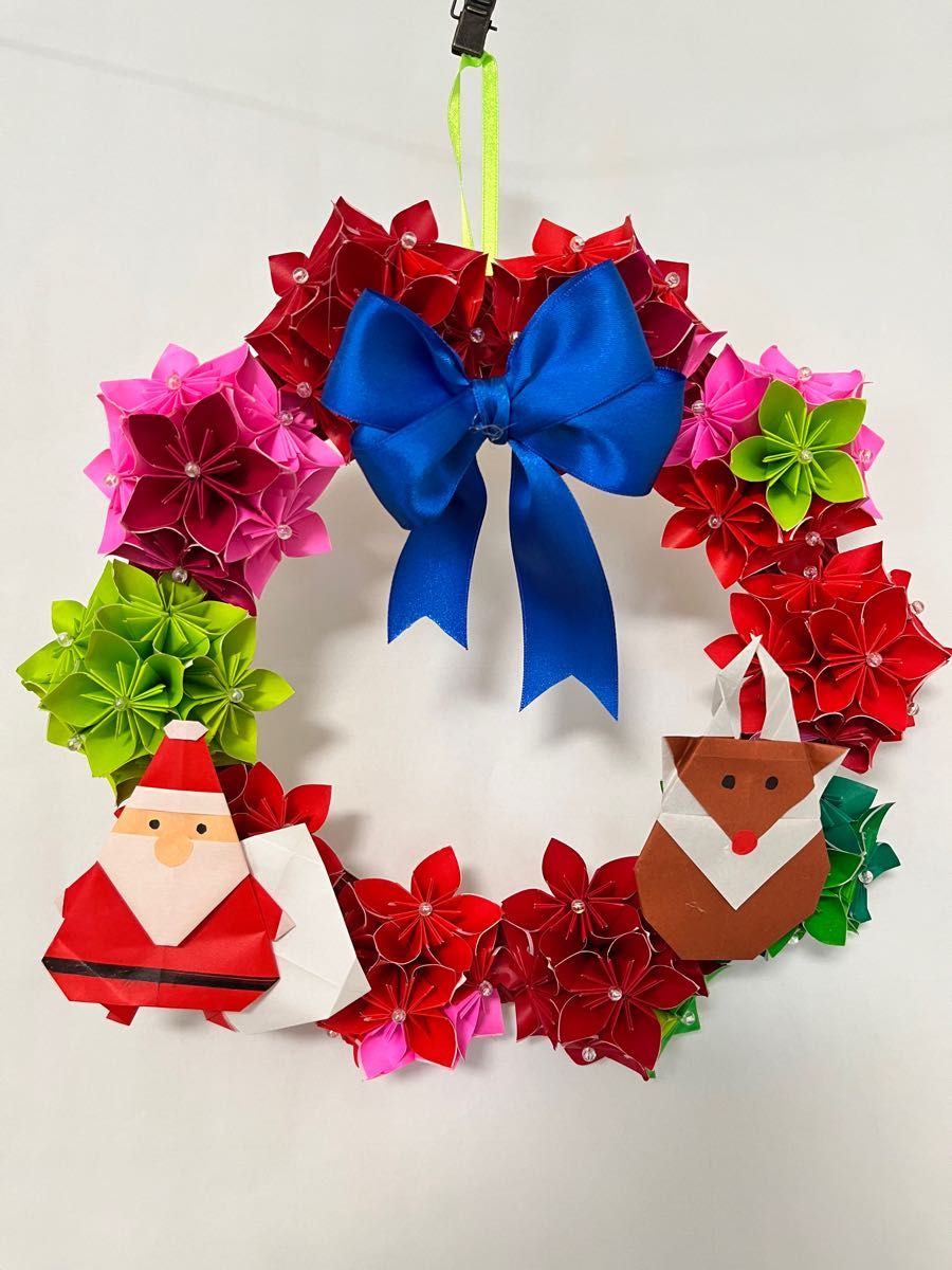 ハンドメイド 折り紙 クリスマスリース 折り紙リース 壁面飾り ハンドメイド 折り紙 クリスマスリース 折り紙リース 壁面飾り