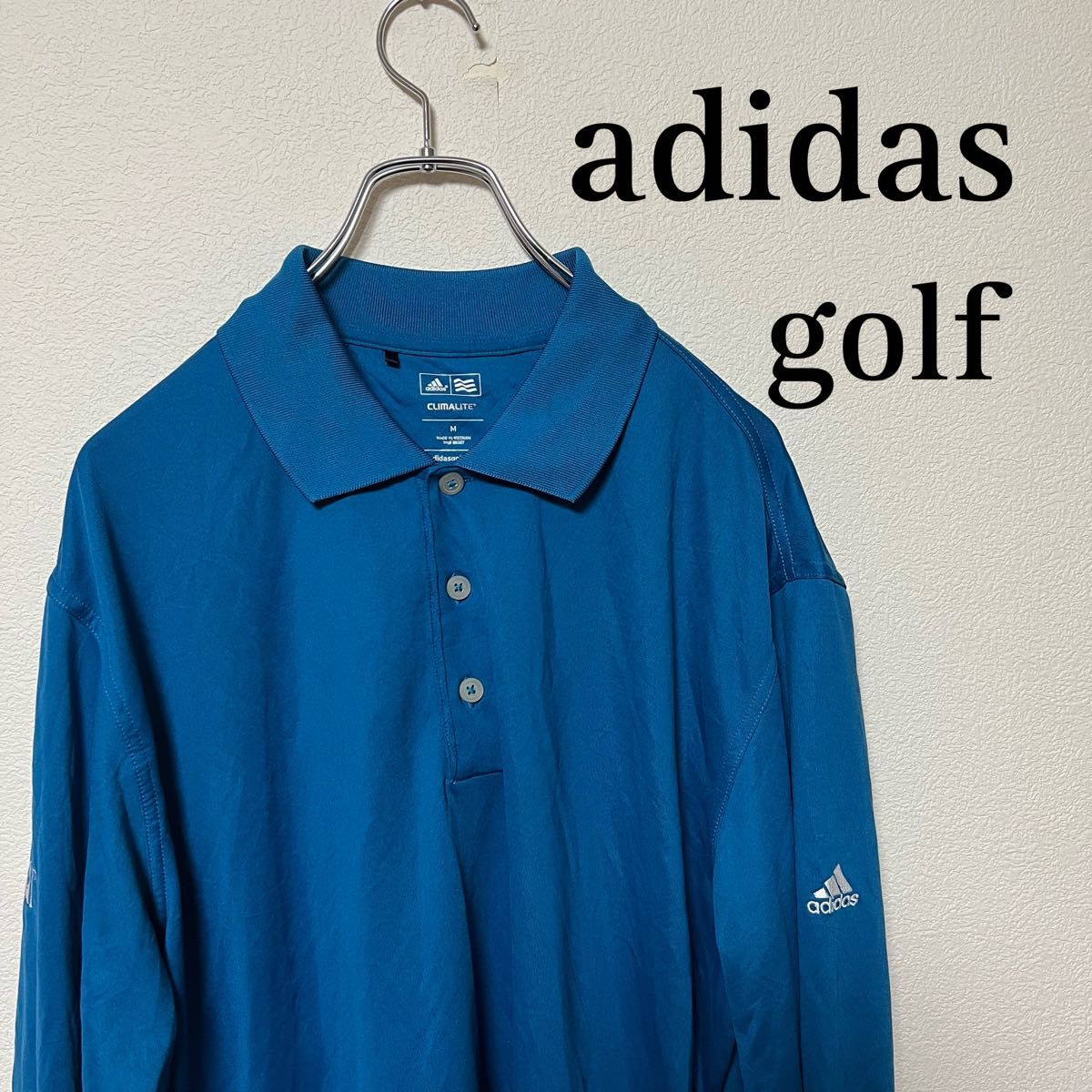 【レア】adidas アディダス ポロシャツ 長袖 刺繍 ラガーシャツ ブルー系 アメリカ 長袖シャツ GOLF ゴルフポロシャツ