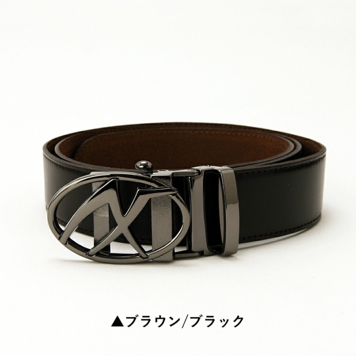 訳あり特価 AXF 本革穴なしベルト(日本製）国際モデル  Dark brown革xブラックバックル
