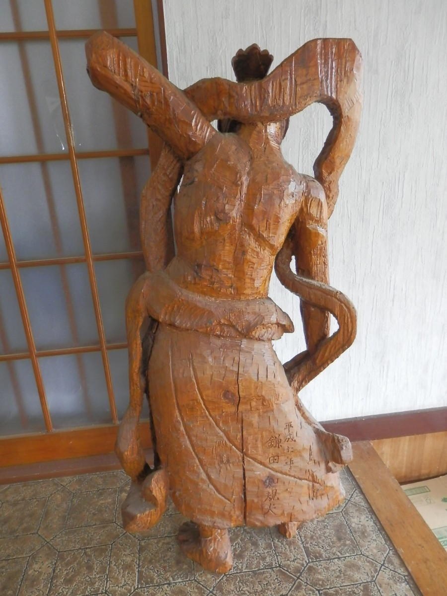 ⑥木彫 細密彫刻 金剛力士像（110cm）仏像 仏教美術 木製 彫刻 美術品 オブジェ 置物　県展受賞作家　｜102223_画像5