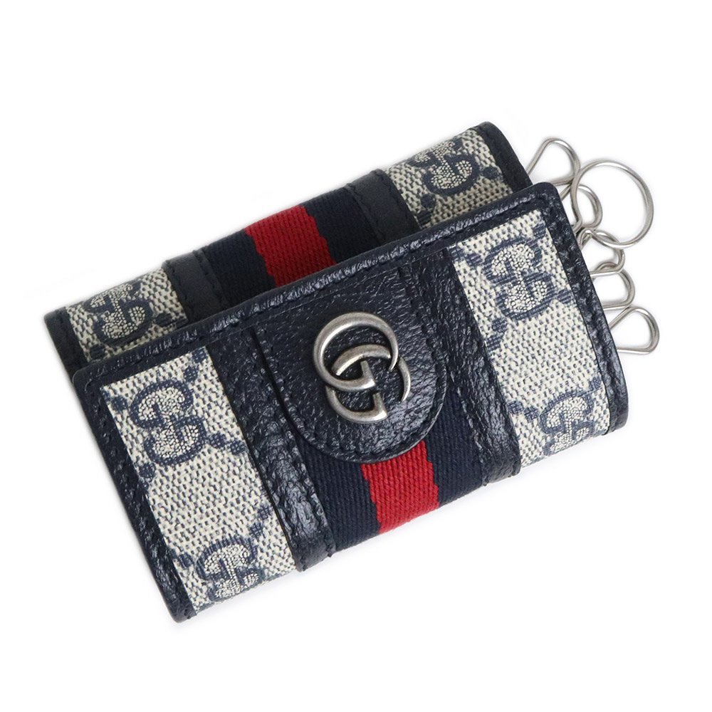 の正規 （新品・未使用品）グッチ GUCCI オフィディア GG 6連キーケース GGスプリームキャンバス レザー ネイビー シルバー金具 603732 箱付