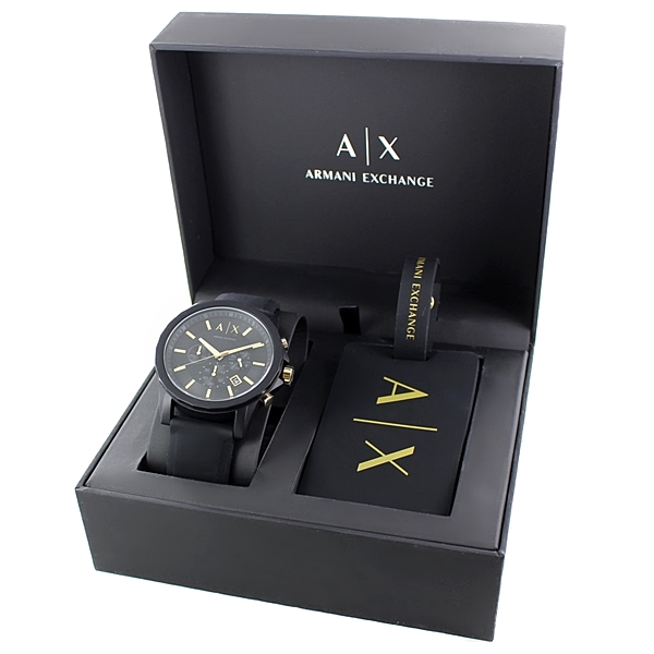 アルマーニエクスチェンジ 腕時計 メンズ BOXセット トラベルタグ タグ ブラック ゴールド クリスマス プレゼント