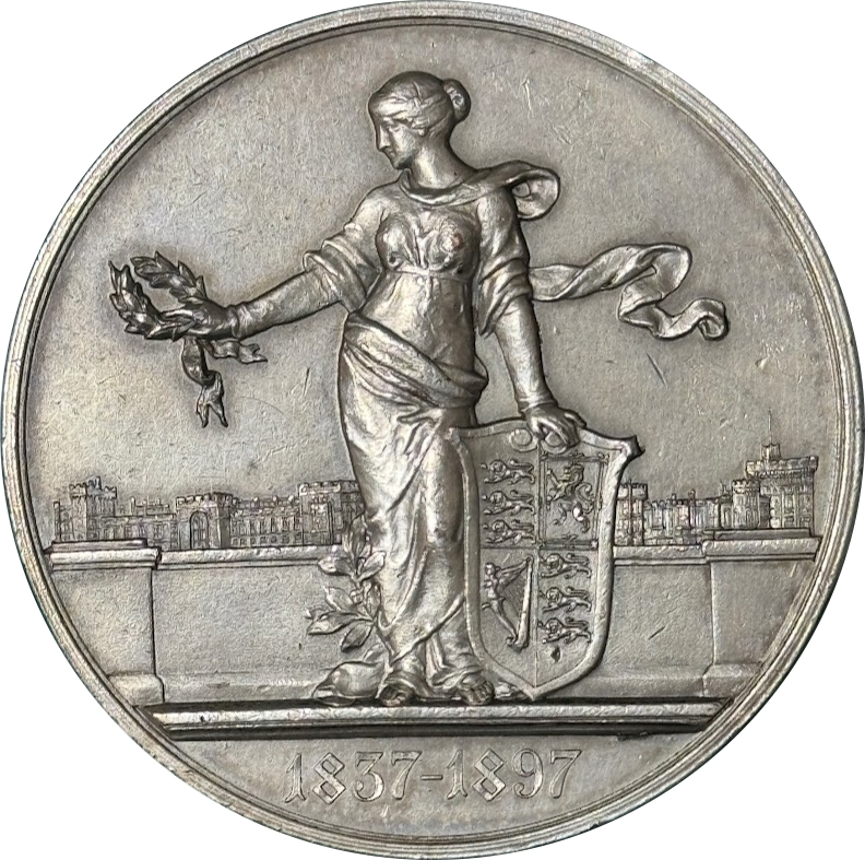1897 イギリス ヴィクトリア 女王 ダイアモンド ジュビリー 即位60周年 シルバー 大型 銀 メダル アンティーク 英国 希少