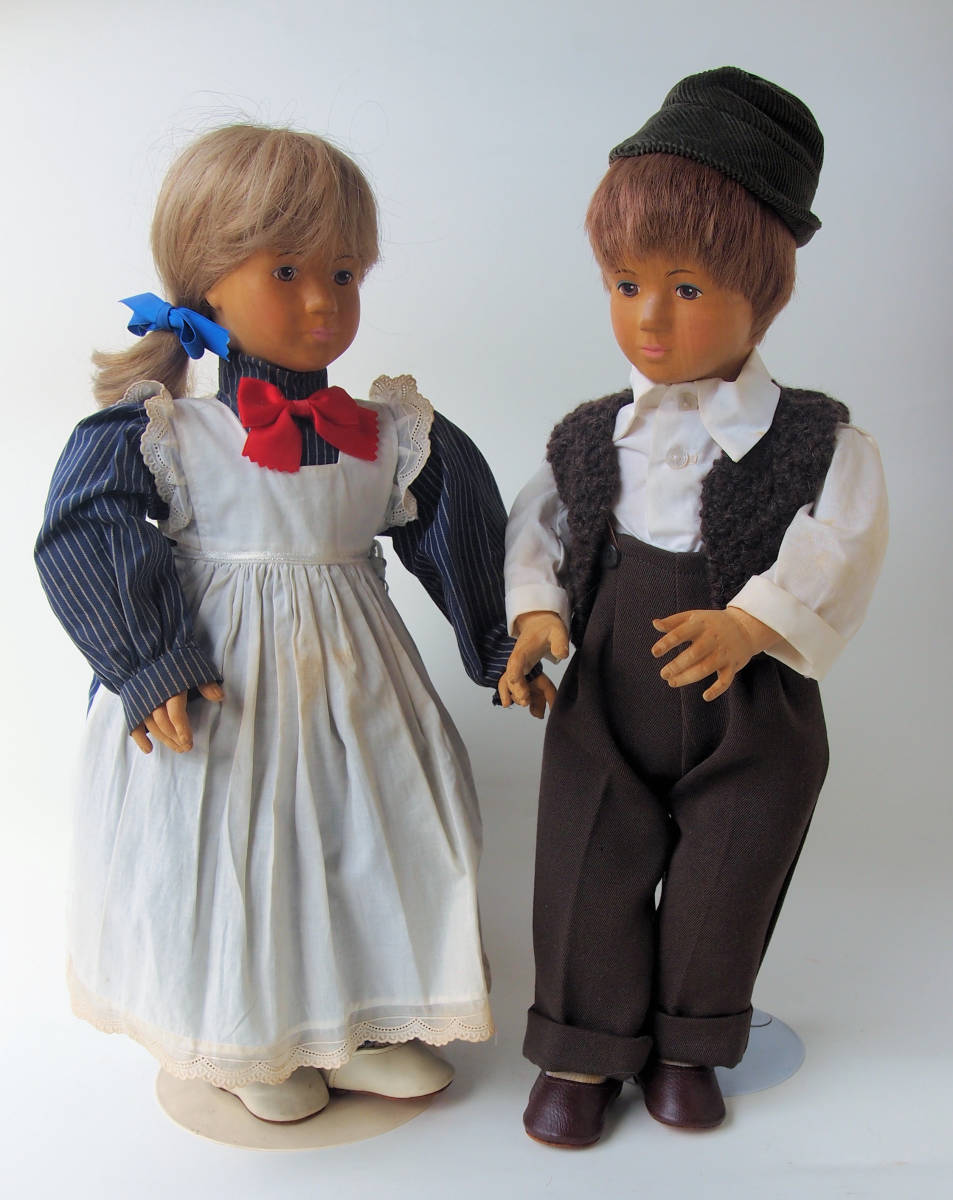 注目 ○ドイツの人形ペアー・ヘンデルとグレーテル？／木彫布