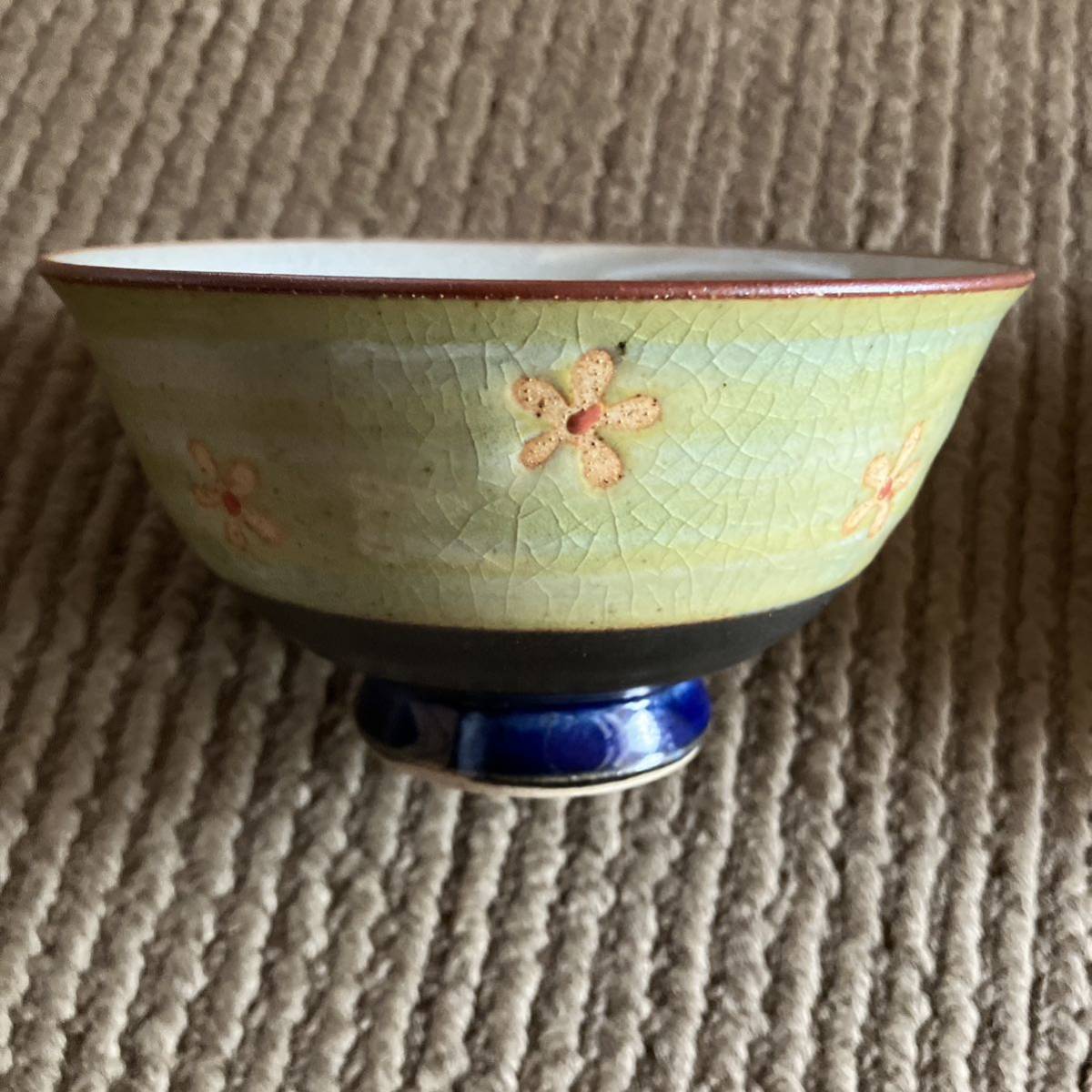 鳴窯　陶器　レトロ　茶碗　多目的椀　2個　花　緑　和食器_画像5