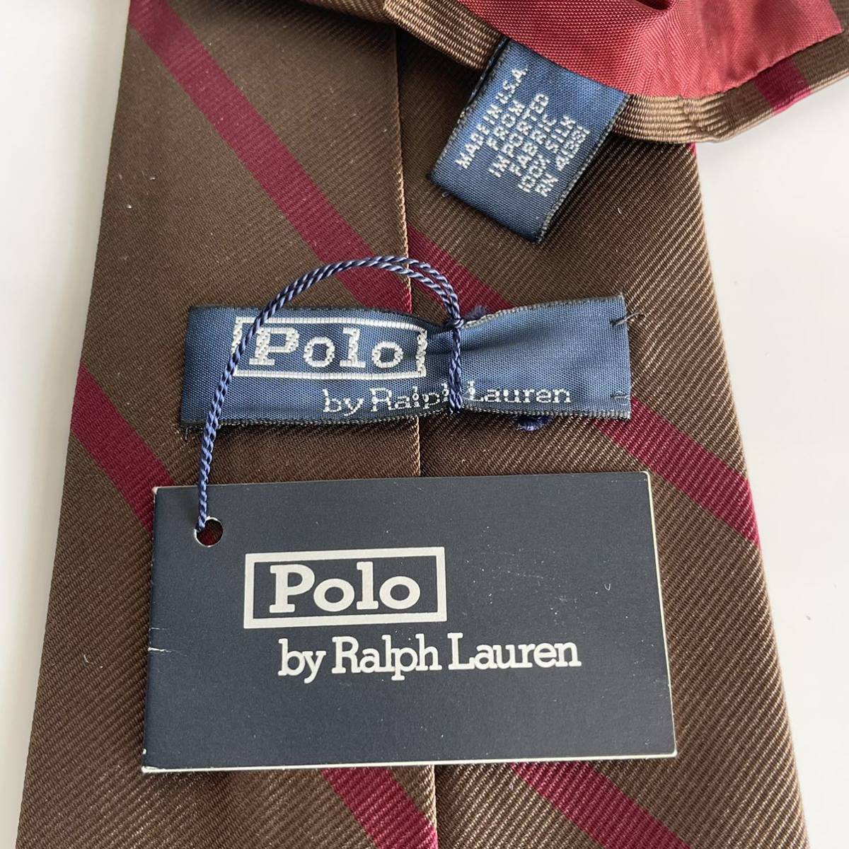 POLO by RALPH LAUREN（ ポロバイラルフローレン） ブラウン赤ストライプネクタイ 新品　未使用　タグ付き_画像1