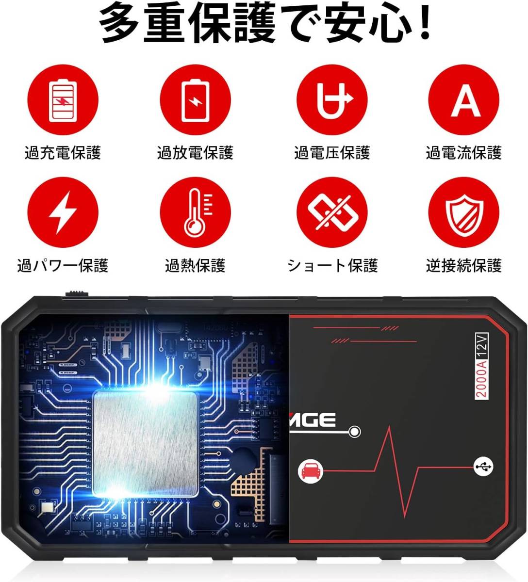 FNNEMGE ジャンプスターター 電流2000A 大容量 21800mAh 12V エンジンスターター（ 8.0Lガソリンエンジン車 6.5Lディーゼル車）_画像4