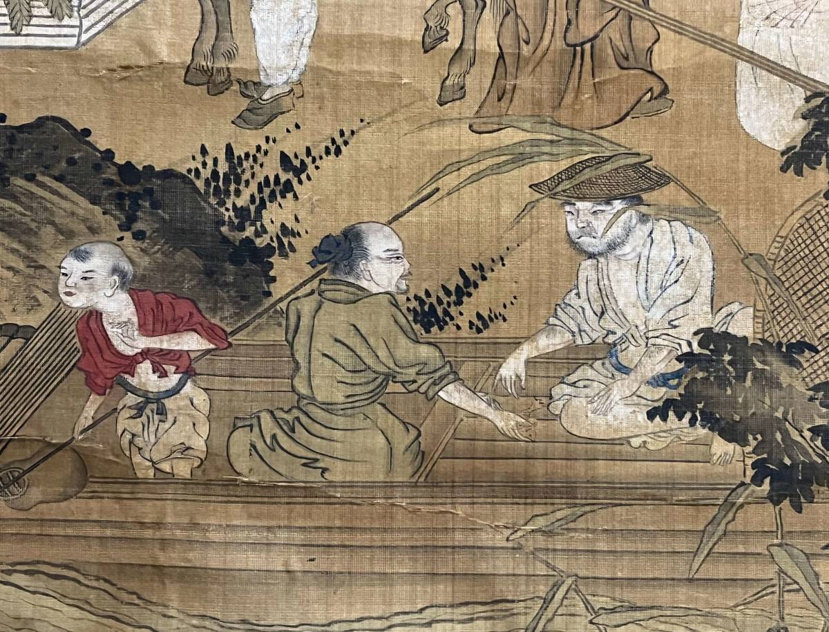 閑 江戸中期絵師 島田元直 紀元直 『中国人物青緑山水図』一双 閑 江戸中期絵師 島田元直 紀元直 『中国人物青緑山水図』一双