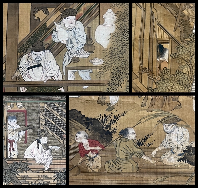 閑 江戸中期絵師 島田元直 紀元直 『中国人物青緑山水図』一双 閑 江戸中期絵師 島田元直 紀元直 『中国人物青緑山水図』一双
