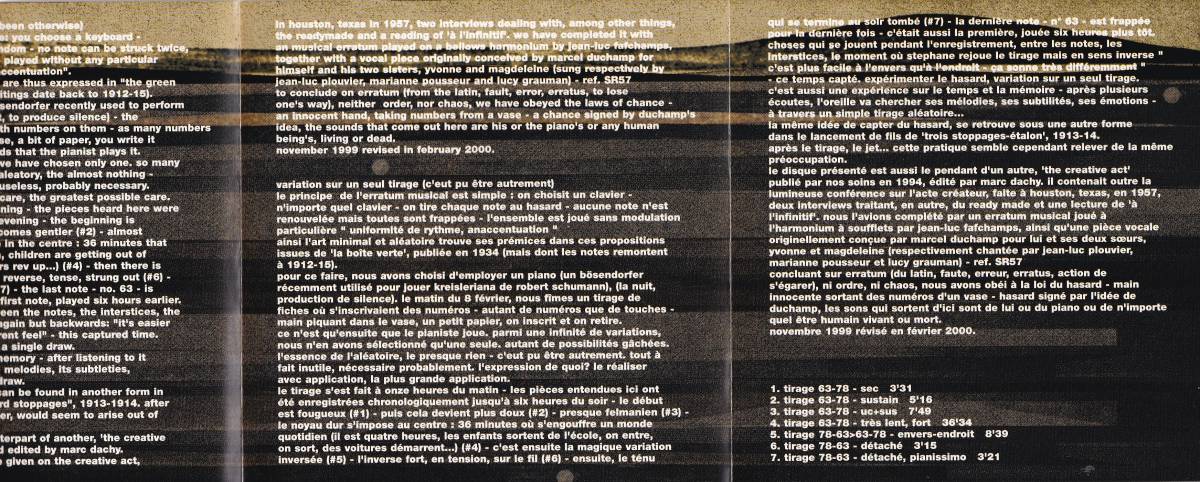 Marcel Duchamp, Stephane Ginsburgh / Erratum Musical - 7 Variations On A Draw Of 88 Notes / CD / Sub Rosa / SR183_画像4