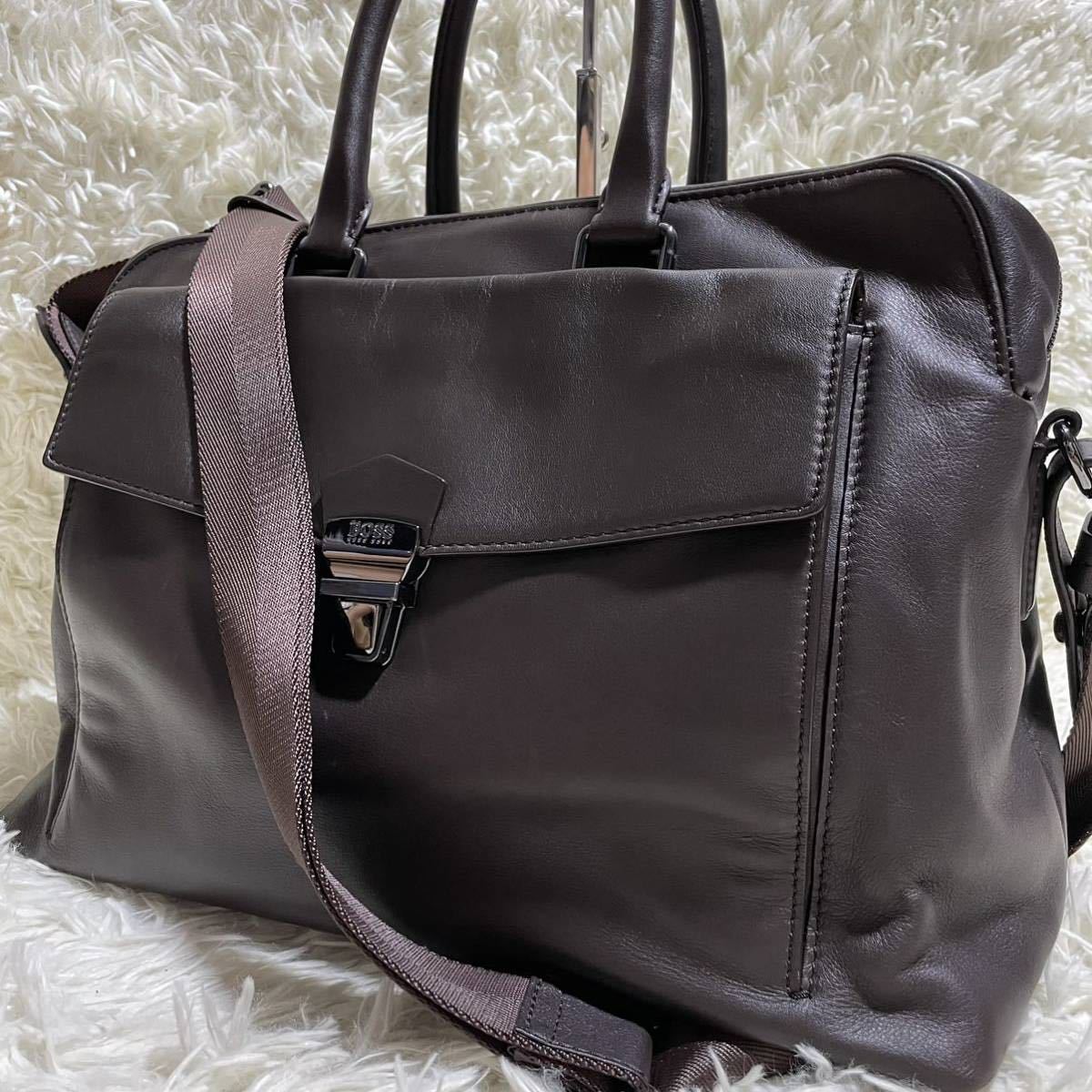HUGO BOSS ヒューゴボス メンズ 黒レザー ビジネスバッグ-