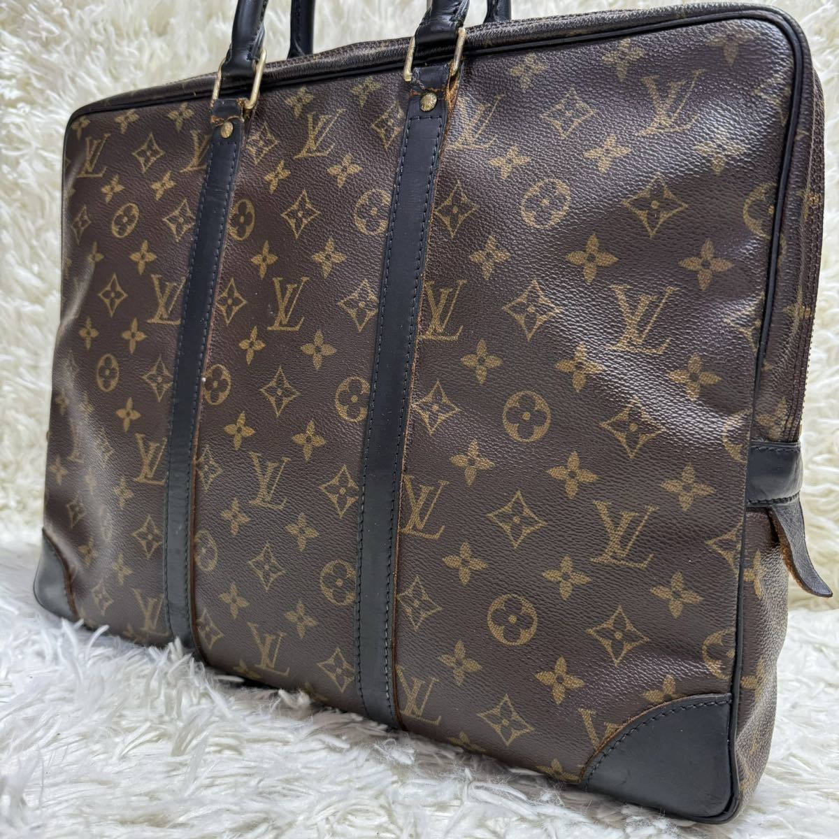 1円 A4 美品 LOUIS VUITTON ルイヴィトン ブリーフケース ビジネスバッグ モノグラム ポルト ドキュマン ブラウン レザー ヴォワヤージュ_画像1