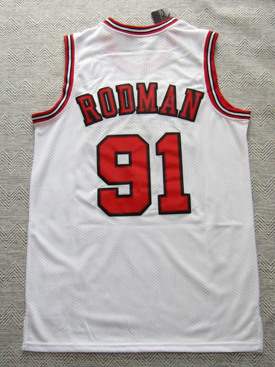 【新品】 NBA RODMAN #91 デニス・ロッドマン BULLS シカゴ・ブルズ ユニフォーム ゲームシャツ　ジャージ　刺繍ジョーダン　Ｍ 白