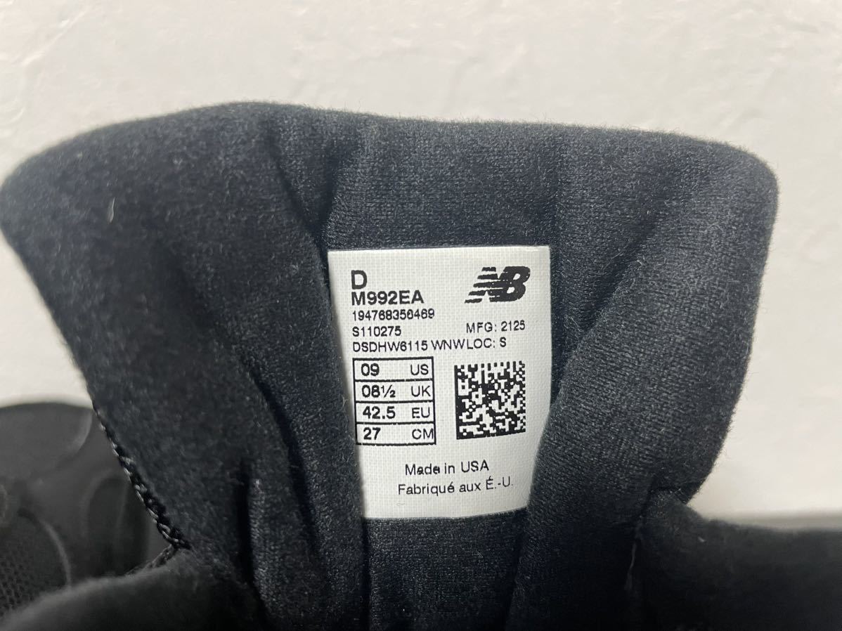 NEW BALANCE 2021年製 M992EA Triple Black トリプルブラック NEW BALANCE 2021年製 M992EA Triple Black トリプルブラック