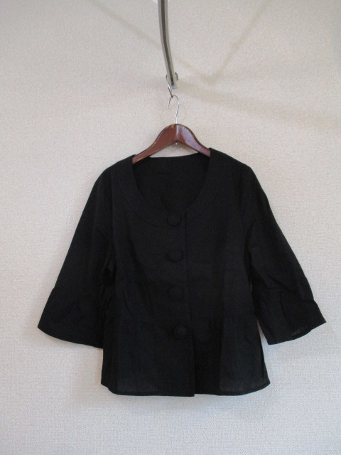 G3COMPO黒ノーカラー7分袖ジャケット（USED）100518_画像1