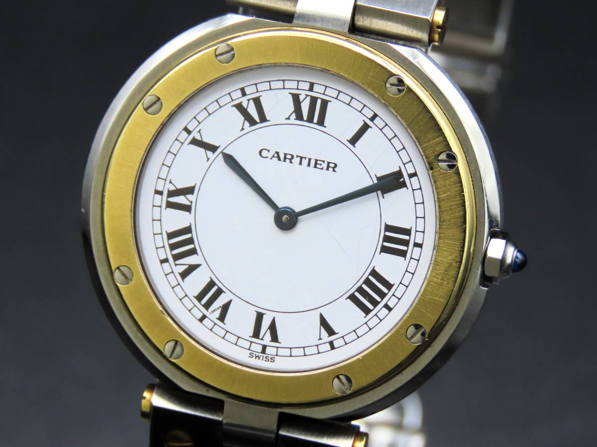 1円～! 稼動品★正規品 CARTIER カルティエ 83038288 サントスラウンド LM YGコンビ クォーツ 純正ブレス メンズ腕時計 TTKLG2920_画像1