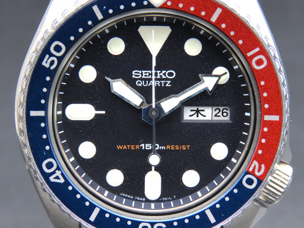 1円～! 稼動品★正規品 SEIKO セイコー 7548-700B ダイバー 150m ペプシベゼル クォーツ デイデイト 純正ブレス メンズ腕時計 TTKLG2761_画像2