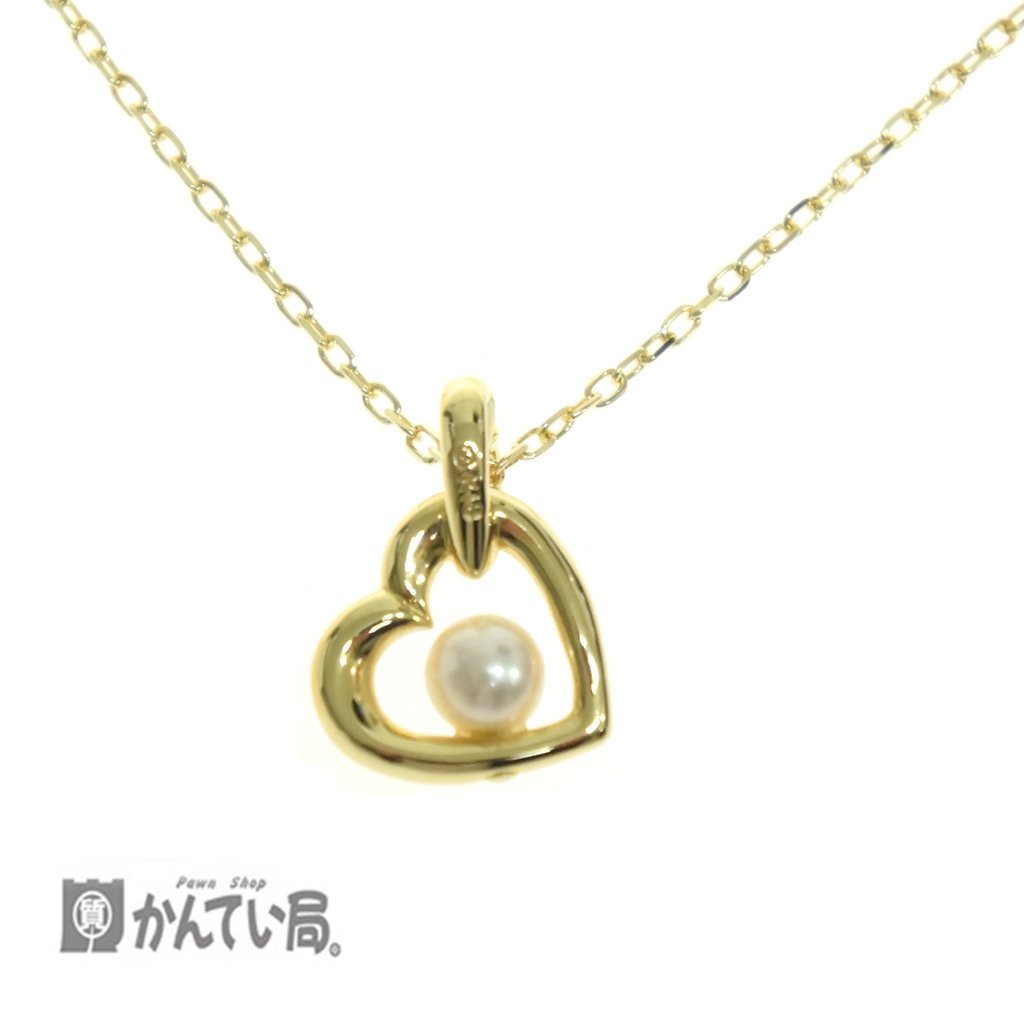 美品 MIKIMOTO ミキモト ハート パール ネックレス あこや真珠 K18 イエローゴールド 3.5g ペンダント 上品 クリックポスト発送_ミキモト ハート パール ネックレス K18