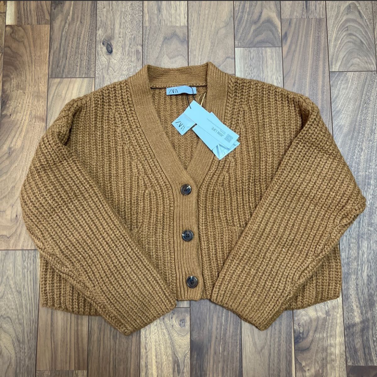 ZARA ポケット付きニットカーディガン ブラウン新品タグ付き ZARA ポケット付きニットカーディガン ブラウン新品タグ付き