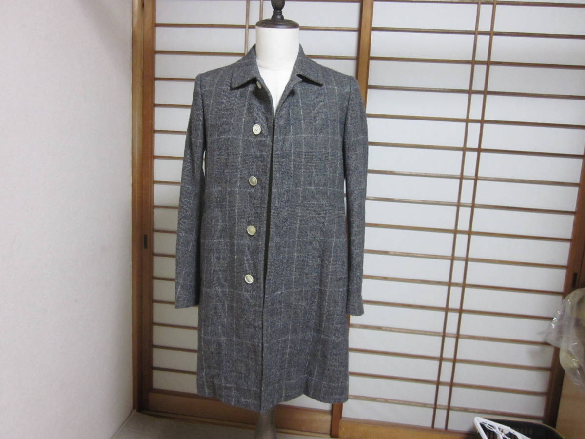 ★★★【 2/26・大幅値下げ 】08 Sircus 08 サーカス：グレンチェックウールコート：MADE IN JAPAN：サイズ46：送料着払い【落札者様負担】_フロントからの全体画像