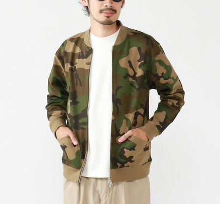 美品 BEAMS PLUS ＋ ビームスプラス 21AW CAMO ウッドランドカモ スウェット ジップ ジャケット ブルゾン Lサイズ 迷彩_画像1