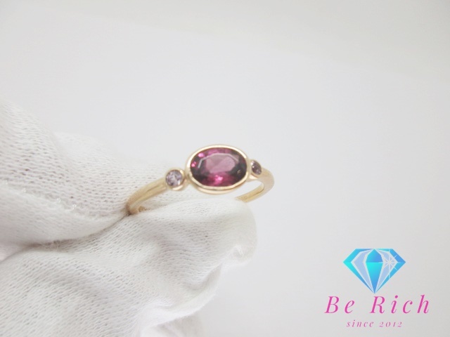 K18 PG garnet 0.70ct diamond 0.10ctte The Yinling g ring 19 number 18 gold 750mere gem jewelry accessory [ used ]th9079