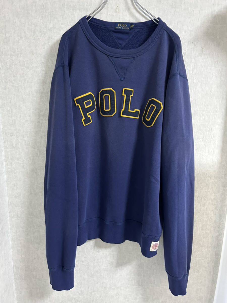 現行 ポロラルフローレン ビッグロゴスウェット ワッペン XL 古着 ネイビー
