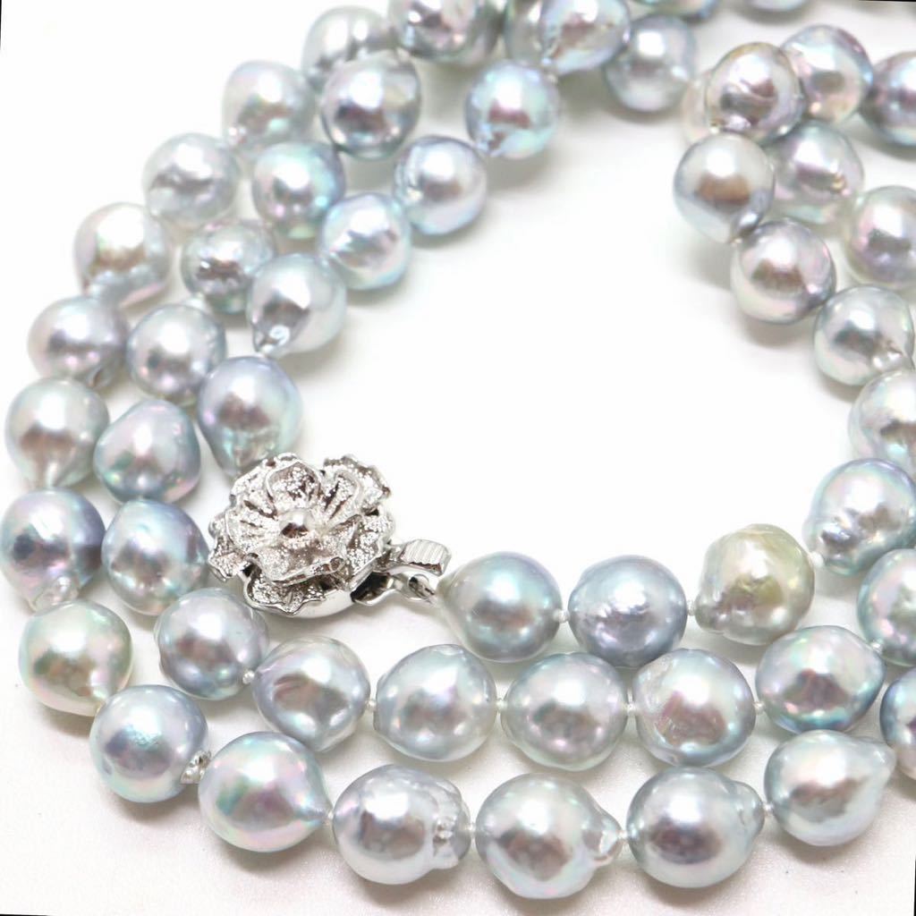 《アコヤ本真珠ロングネックレス》N 8.0mm珠 69.3g 81cm pearl necklace jewelry ナチュラルブルー ジュエリー DE0/EA2_画像1