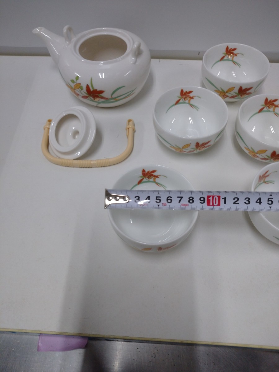 ☆有田焼 夢眩窯 土瓶茶器揃５客セット 蘭 未使用品 保管品_画像6