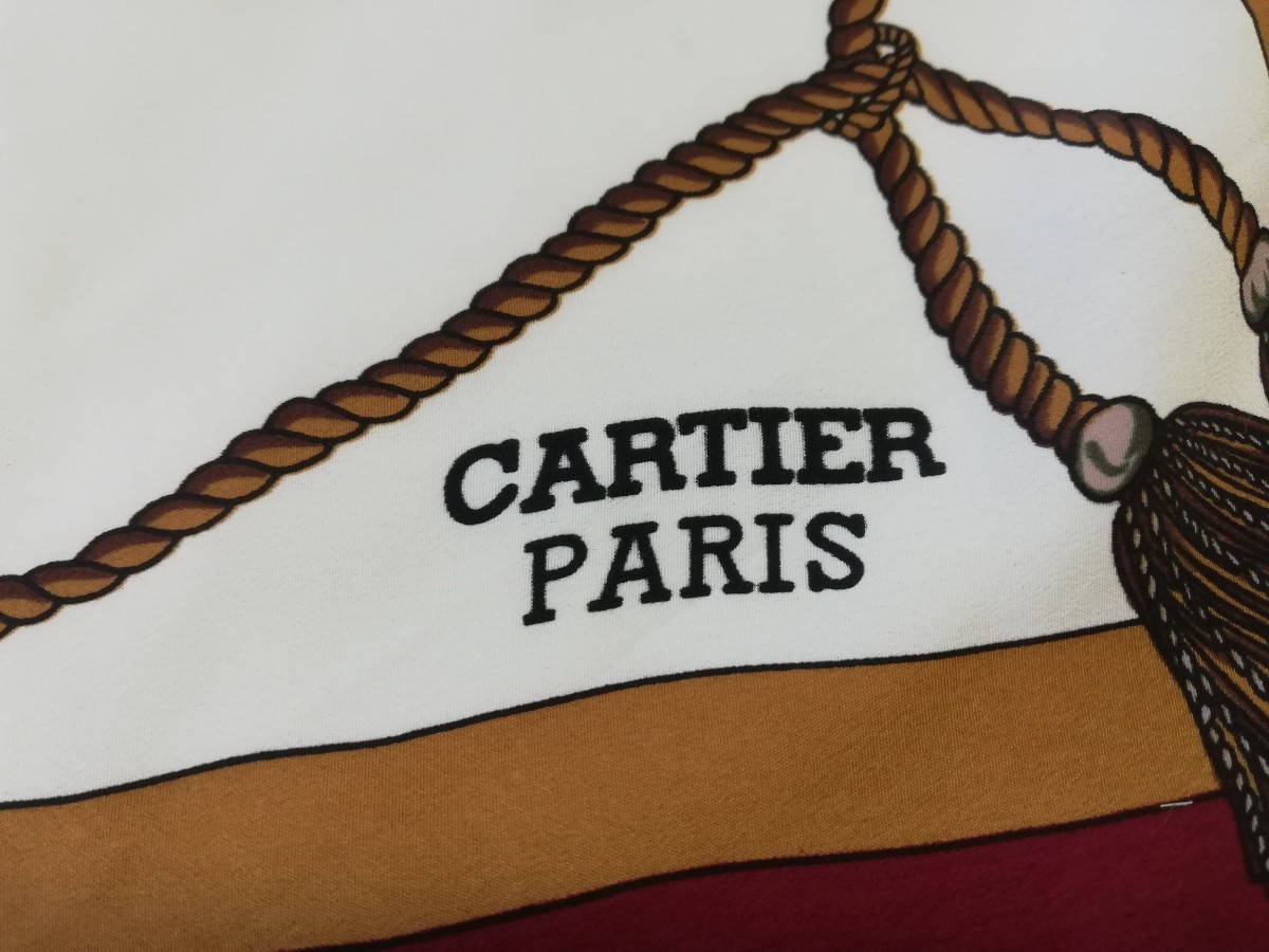 Cartier カルティエ スカーフ マスト シルク ボルドー アイボリー_画像5