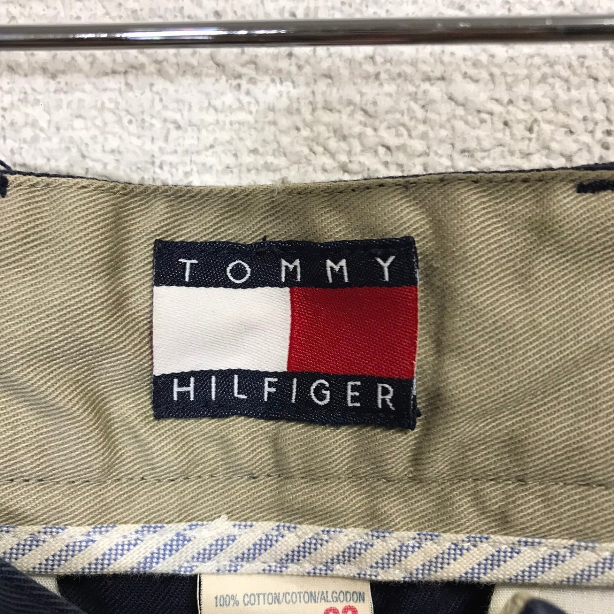 H5417dL TOMMY HILFIGER トミーヒルフィガー サイズ33×36 (L～XL位) ワークパンツ チノパン コットンパンツ 綿100% ツータック ネイビー_画像9