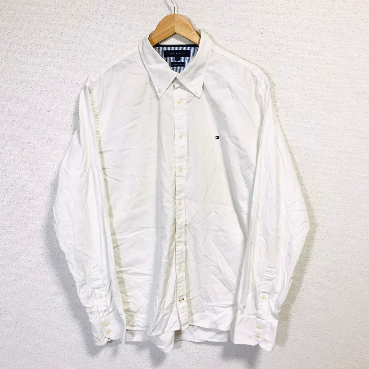 H5437dL TOMMY HILFIGER トミーヒルフィガー サイズXL 長袖シャツ ボタンダウンシャツ ホワイト 白 大きいサイズ 綿100% コットン_画像1