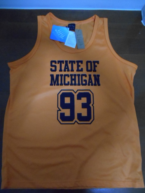 新品★バスケットユニフォーム風タンクトップシャツ★ノースリーブ★STATE OF MICHIGAN 93★Lサイズ★アメリカ　オレンジ★