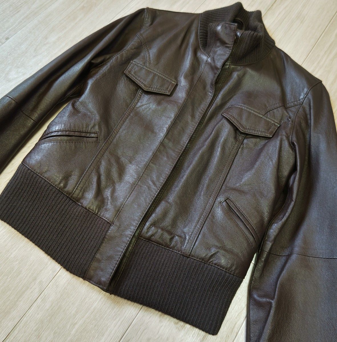 OTTO オットー レザージャケット 本革 ライダース ジップアップ ダークブラウン 豚革 レディース 革ジャン