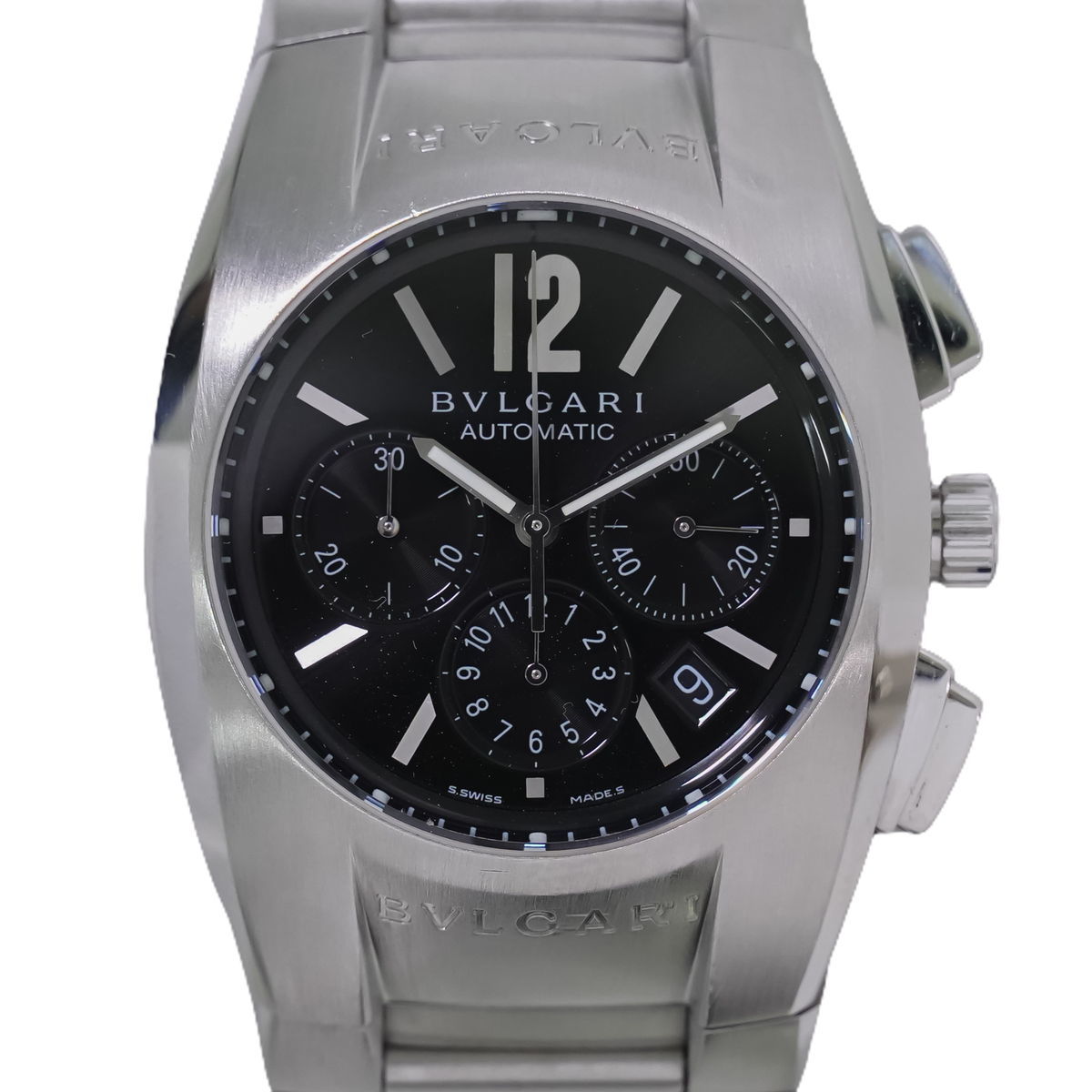 本物 ブルガリ BVLGARI エルゴン クロノグラフ 腕時計 AT オートマ 自動巻 ブラック文字盤 EG40S メンズ_画像1