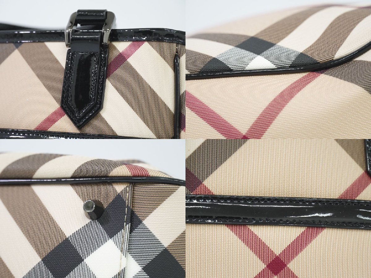 本物 バーバリー BURBERRY ノバチェック チェック トートバッグ ハンドバッグ PVC パテントレザー ベージュ ブラック バッグ 中古_画像4