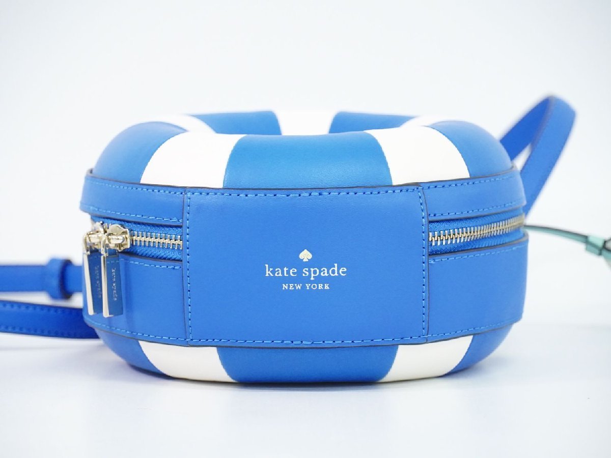 本物 ケイトスペード Kate Spade FLOAT ON 2WAY ショルダーバッグ ハンドバッグ ポシェット レザー ブルー ホワイト_画像3