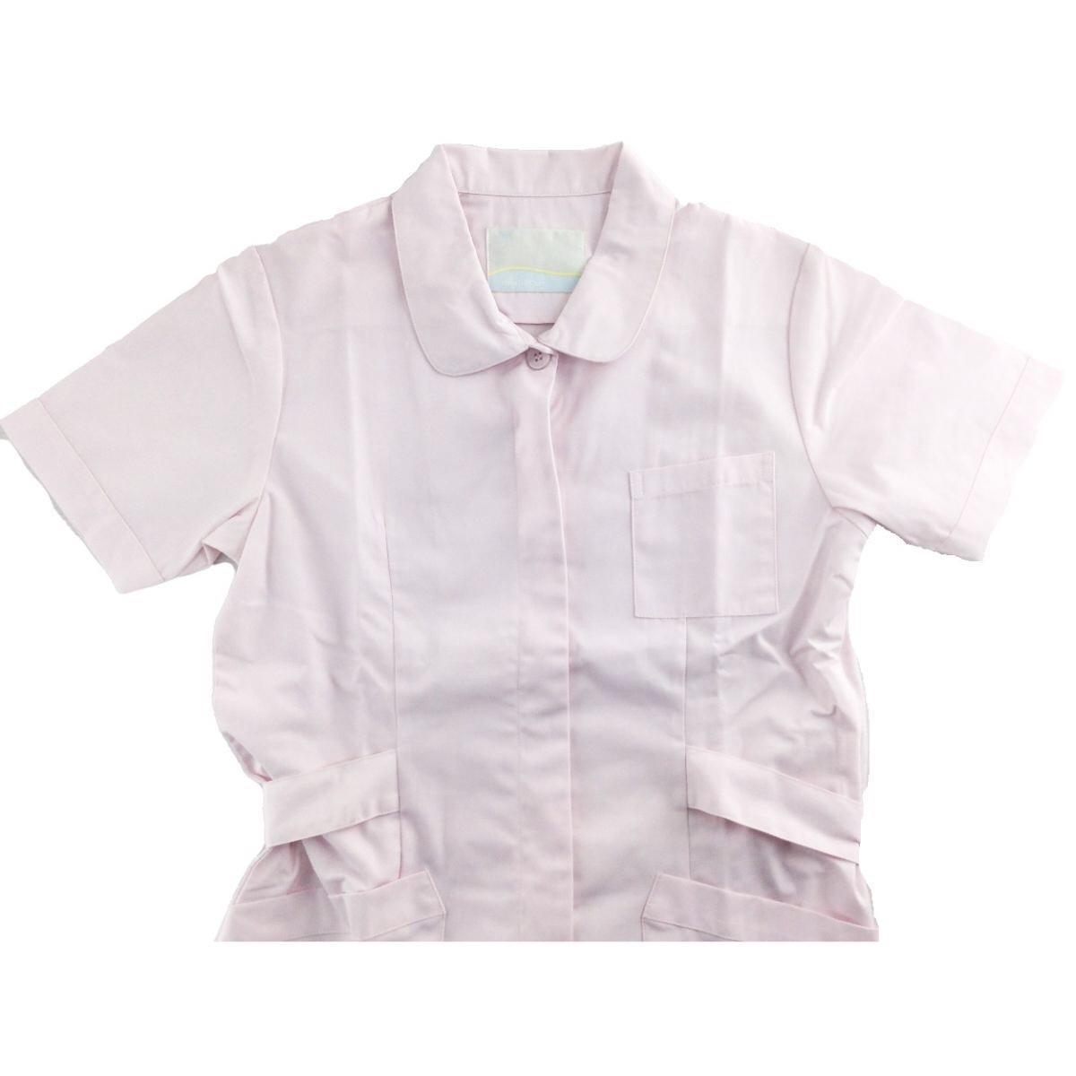 ワンピース ブロード 半袖 看護衣 綿混素材 シワになりにくい 看護師 介護士 LLサイズ ピンク 送料250円_画像3