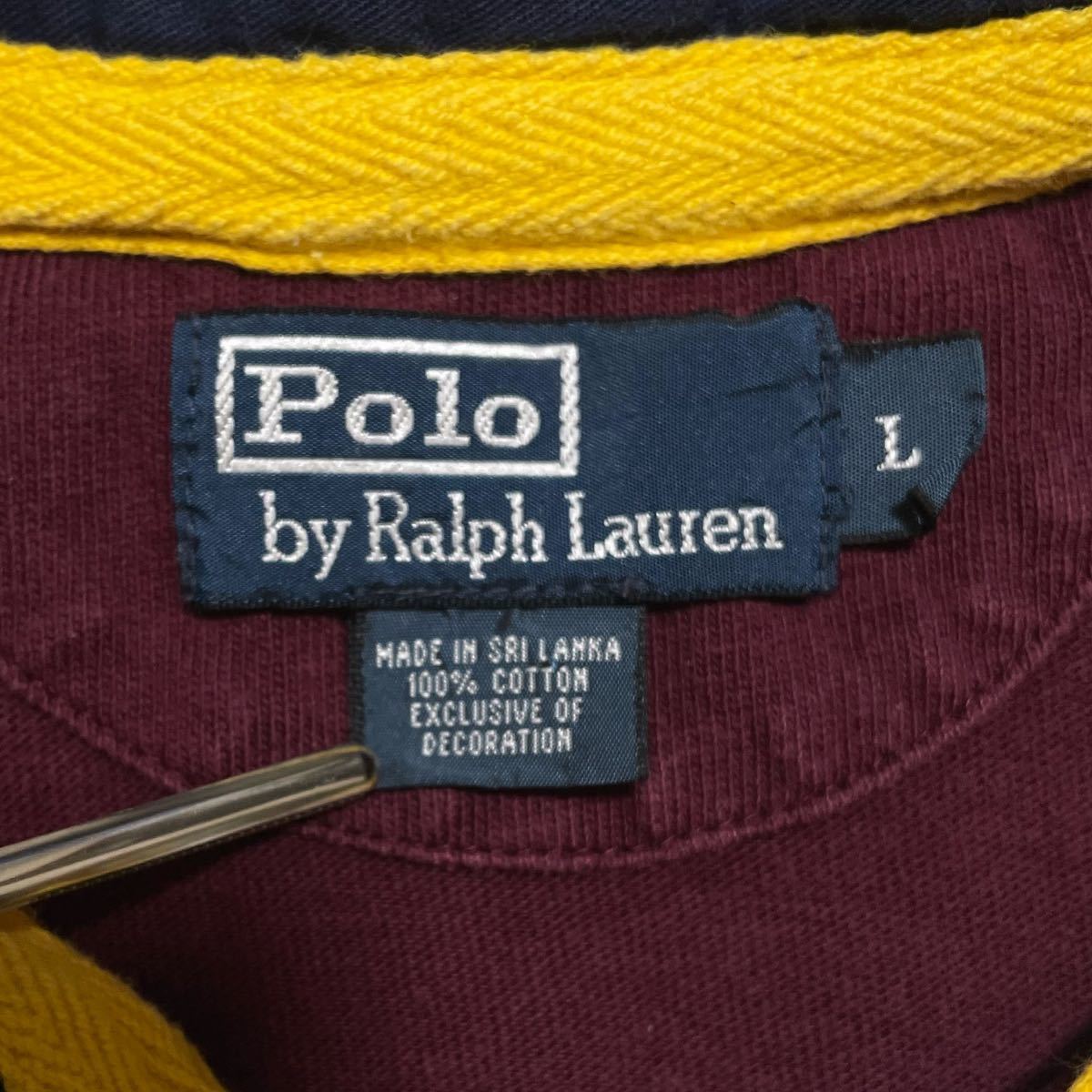 【人気カラー】Polo by Ralph Lauren ポロバイラルフローレン ラガーシャツ Lサイズ ワインレッド エルボーパッチ ビッグポニー 23-54