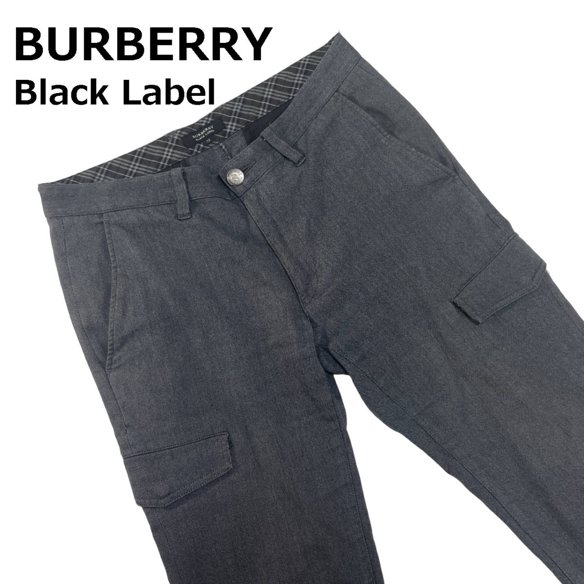 完璧 73 カーゴパンツ Label Black BURBERRY (約78cm) コットン スラックス グレー フラップポケット バーバリーブラックレーベル ノバチェック ボトムス