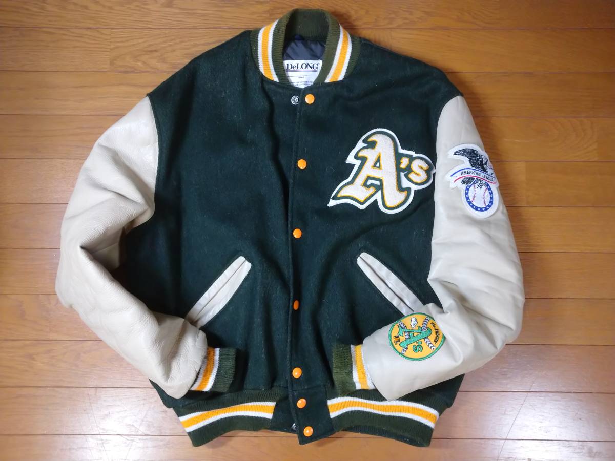 MLBスタジャン アスレチックス革袖 USED-