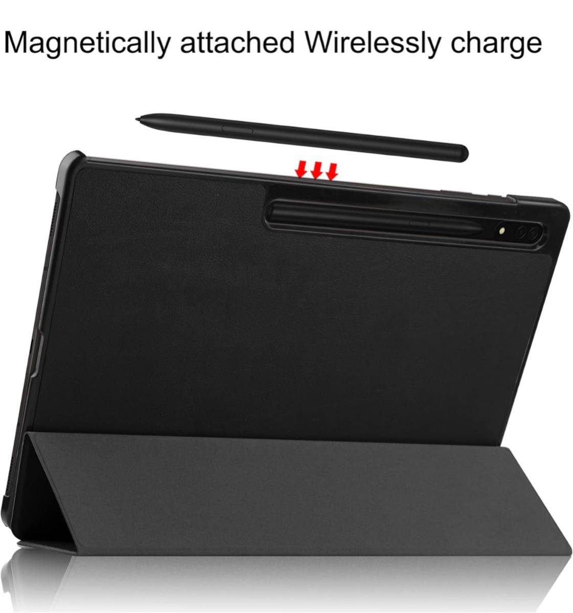 Galaxy Tab S8 Ultra ケース スマートカバー 三つ折 スタンド機能付き 手帳型 内蔵マグネット開閉式 衝撃吸収 オートスリープ機能 (黒)の画像7