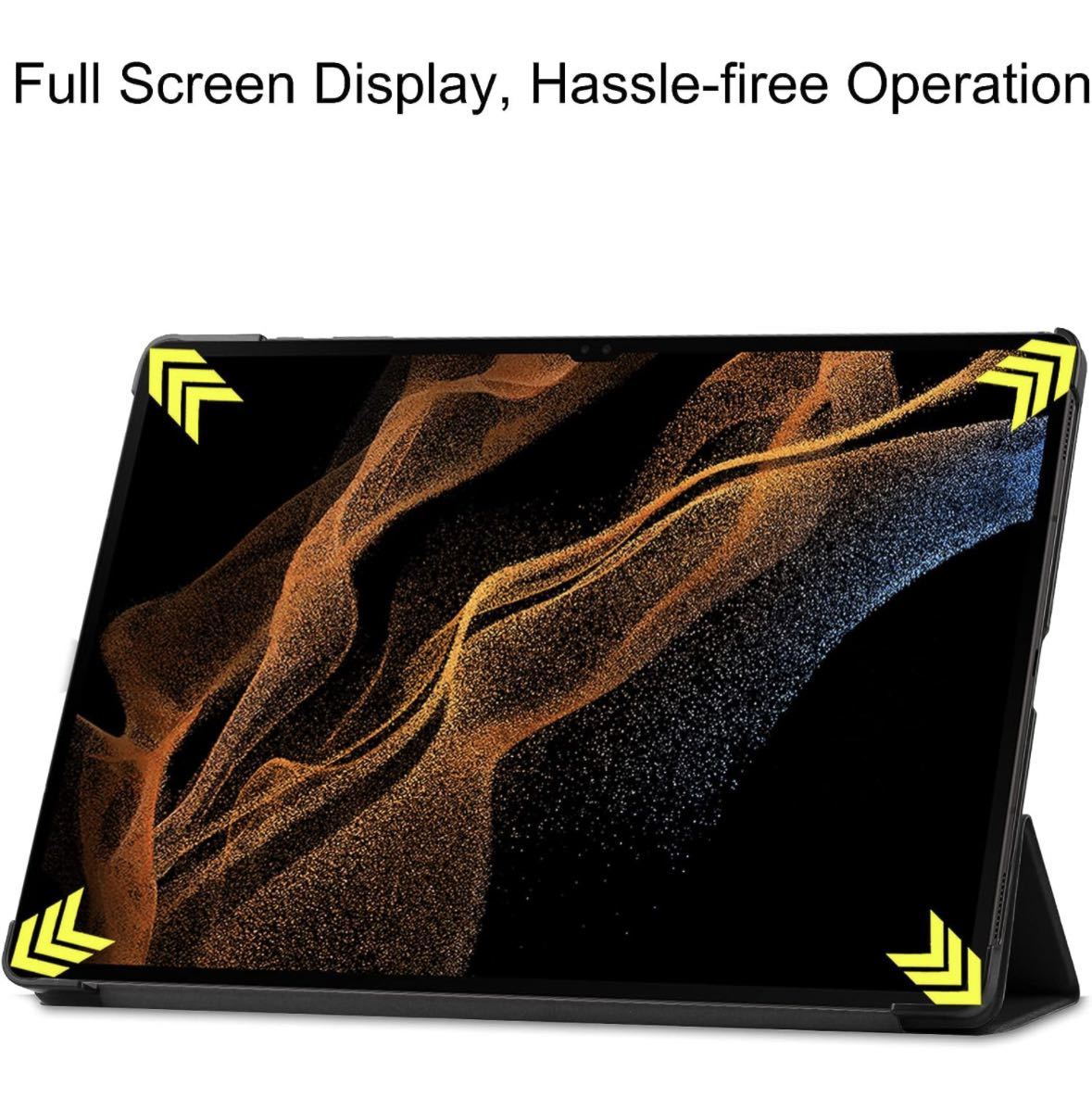 Galaxy Tab S8 Ultra ケース スマートカバー 三つ折 スタンド機能付き 手帳型 内蔵マグネット開閉式 衝撃吸収 オートスリープ機能 (黒)の画像6