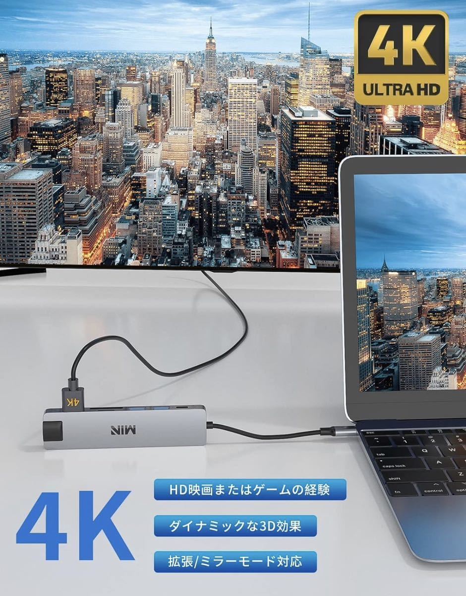 USB C 7-in-1 ハブ【4K HDMI/LAN 100Mps /PD 100W /USB 3.0 & USB 2.0 ポート/TF & SDスロット搭載】ドッキングステーション