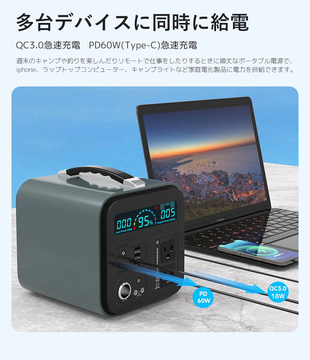 ポータブル電源 大容量 AC出力700W(サージ1000W) 189000mAh/700Wh 家庭用蓄電池 三元系リチウム電池_画像6