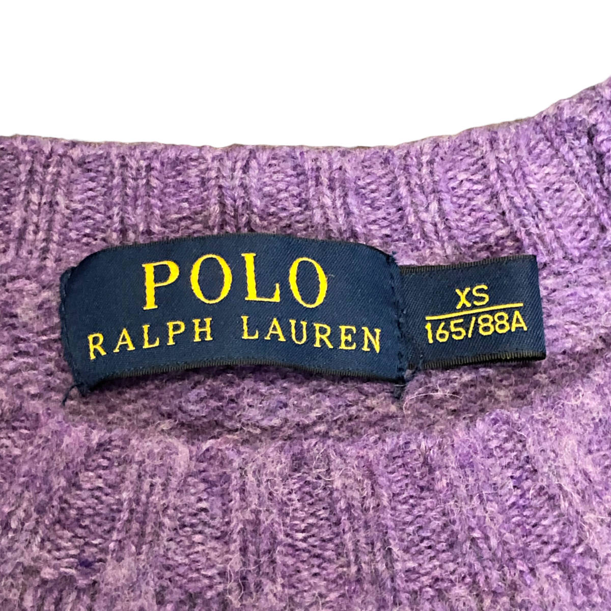 Polo Ralph Lauren ポロ ラルフローレン ニット セーター エルボーパッチ ウール 牛革 XS パープル メンズ A29_画像7