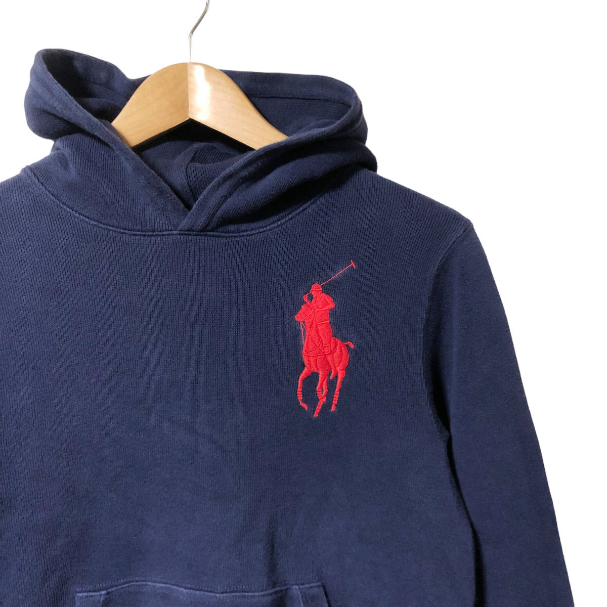 Polo by Ralph Lauren ポロバイラルフローレン キッズ スウェット パーカー ビッグポニー M(10-12) ネイビー プルオーバー A18_画像3