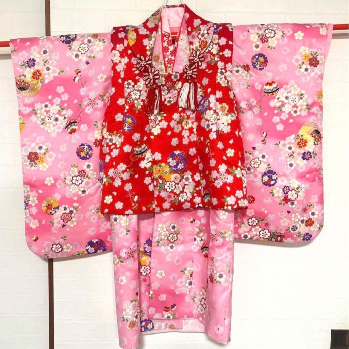 着物 七五三 3歳 女の子 セット ピンク 中古品 子供着物