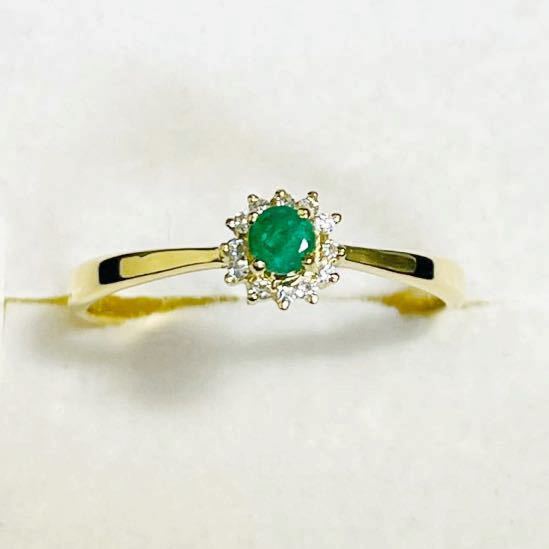 *K18 emerald & diamond ring 1.77g 17 number *